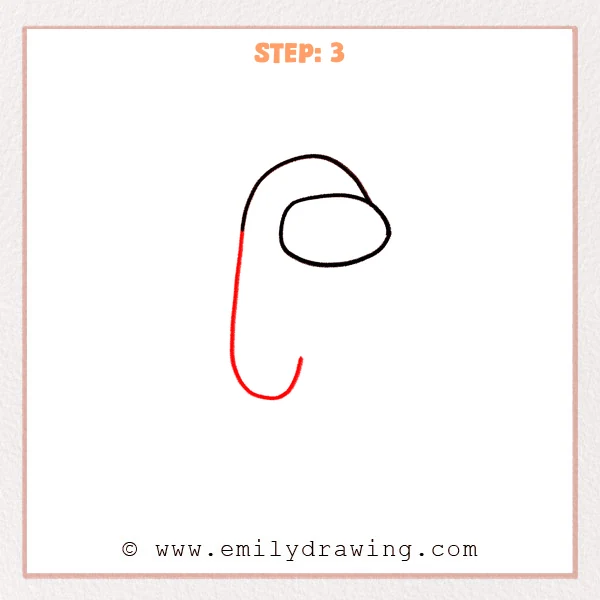 how to draw an among us - Step 3: The left side of the Among Us character body is drawn as a long rounded curve.